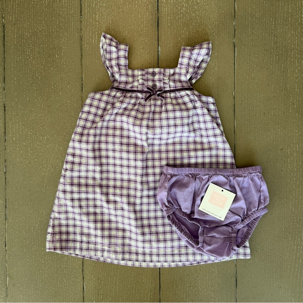 Janie and Jack Baby Girls 2-Piece Purple Plaid Dress & Bloomers • Size 6-12M